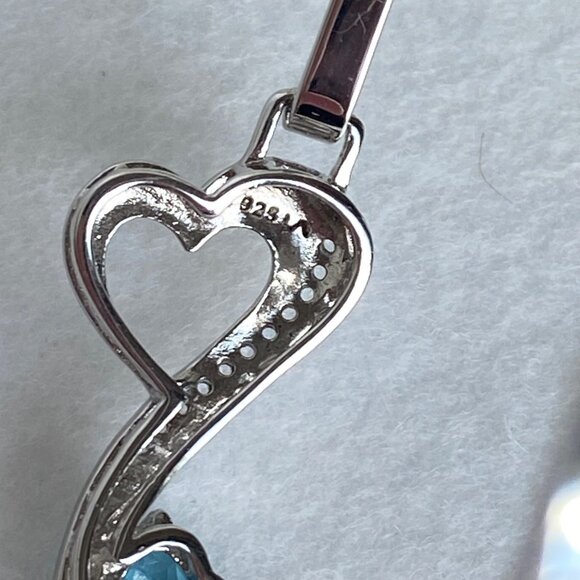 Sterling Silver 925 Prong Set Blue Topaz Heart Oval Hinged Bangle Bracelet 7" - Picture 8 of 16